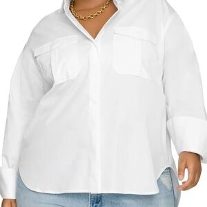 NWT Good American Oversized White Cotton Blend Button Down Shirt